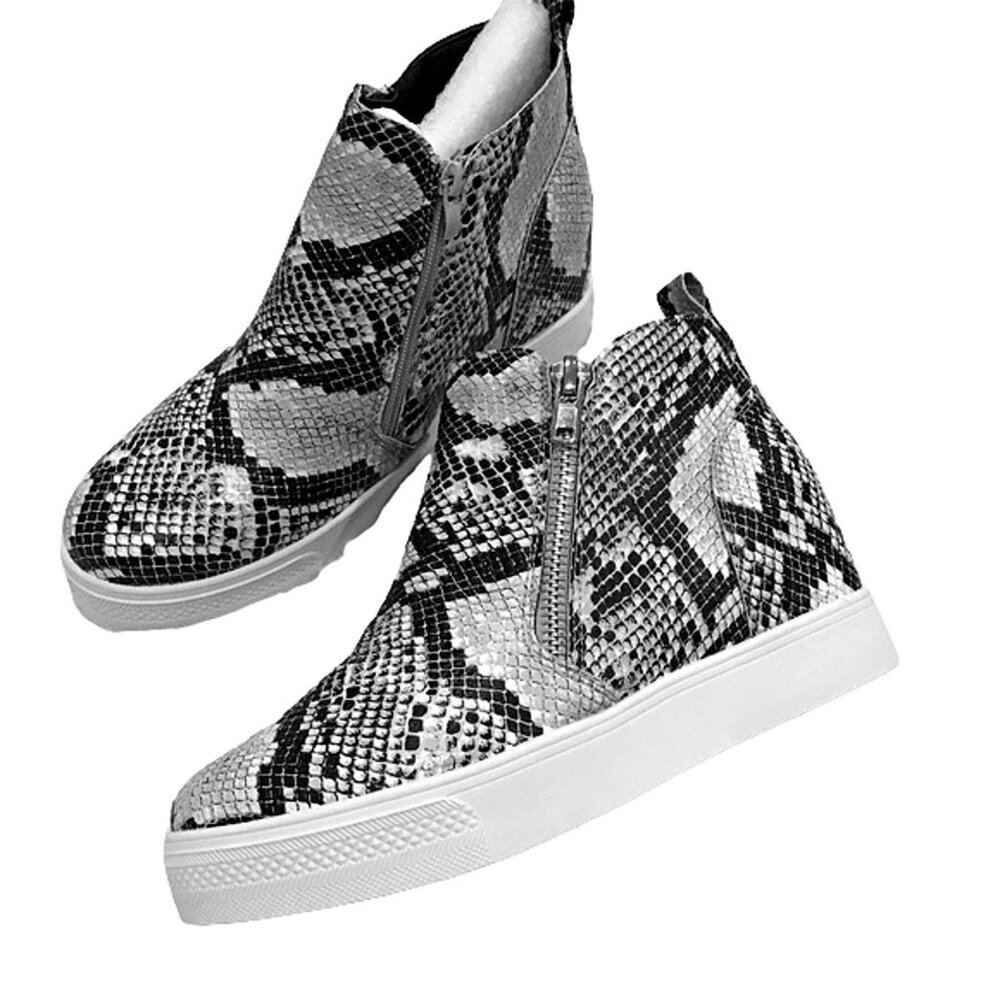 BAMBOO Snakeskin Print Wedge Sneaker – Faux Suede • Elevated Comfort . Bootie - Picture 2 of 5